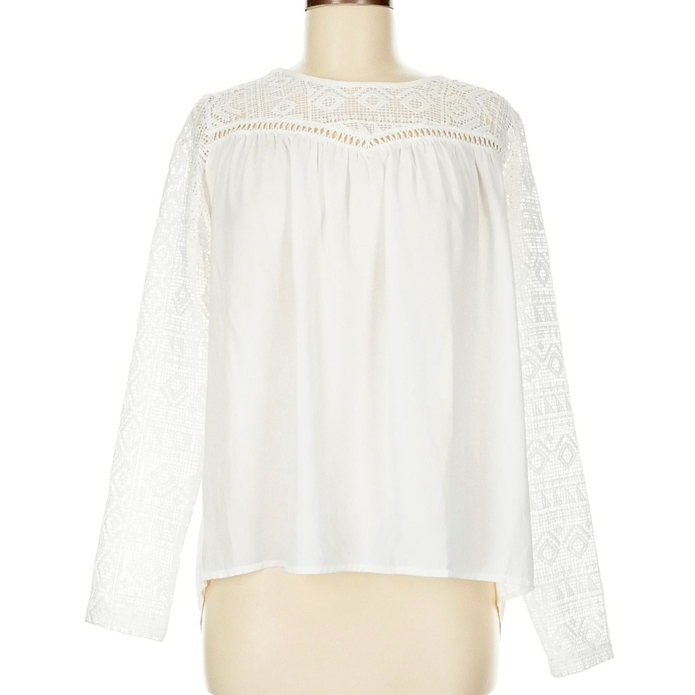 Goldie White Batten Lace & Chiffon Open-Back Blouse | Size S
